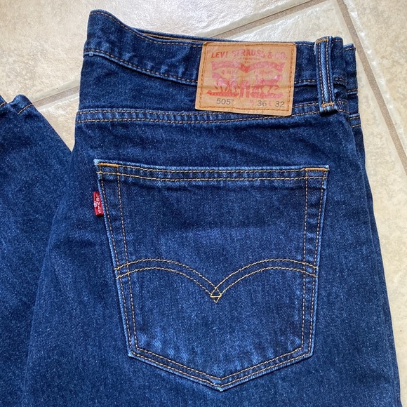 Men’s LEVI’S 505 Dark Denim Jeans 36 36x32 levi Strauss - Picture 3 of 9